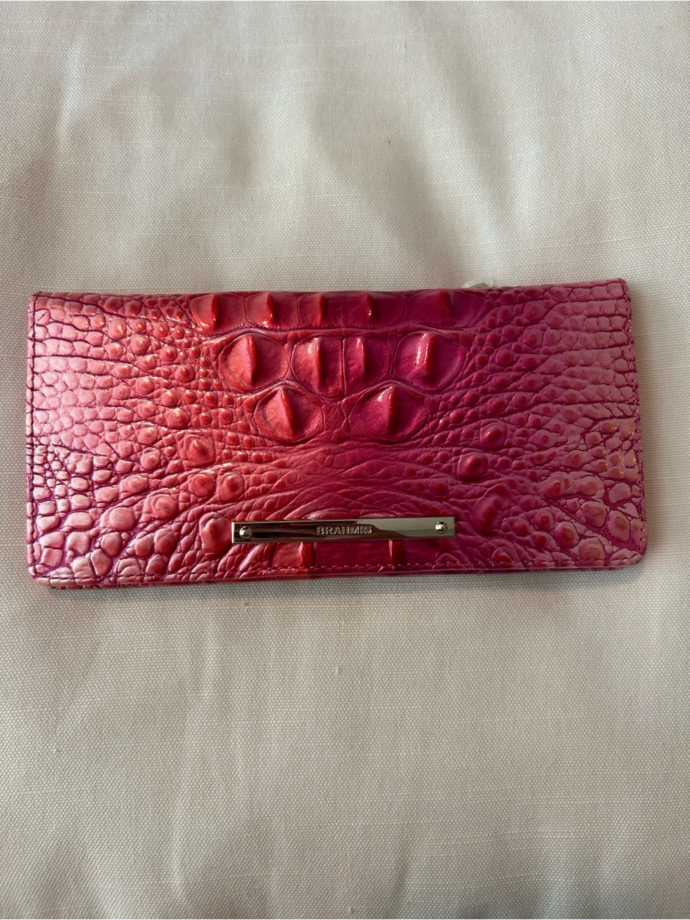 Brahmin Fuchsia Pink Croc-Embossed Wallet with Metal Accent
